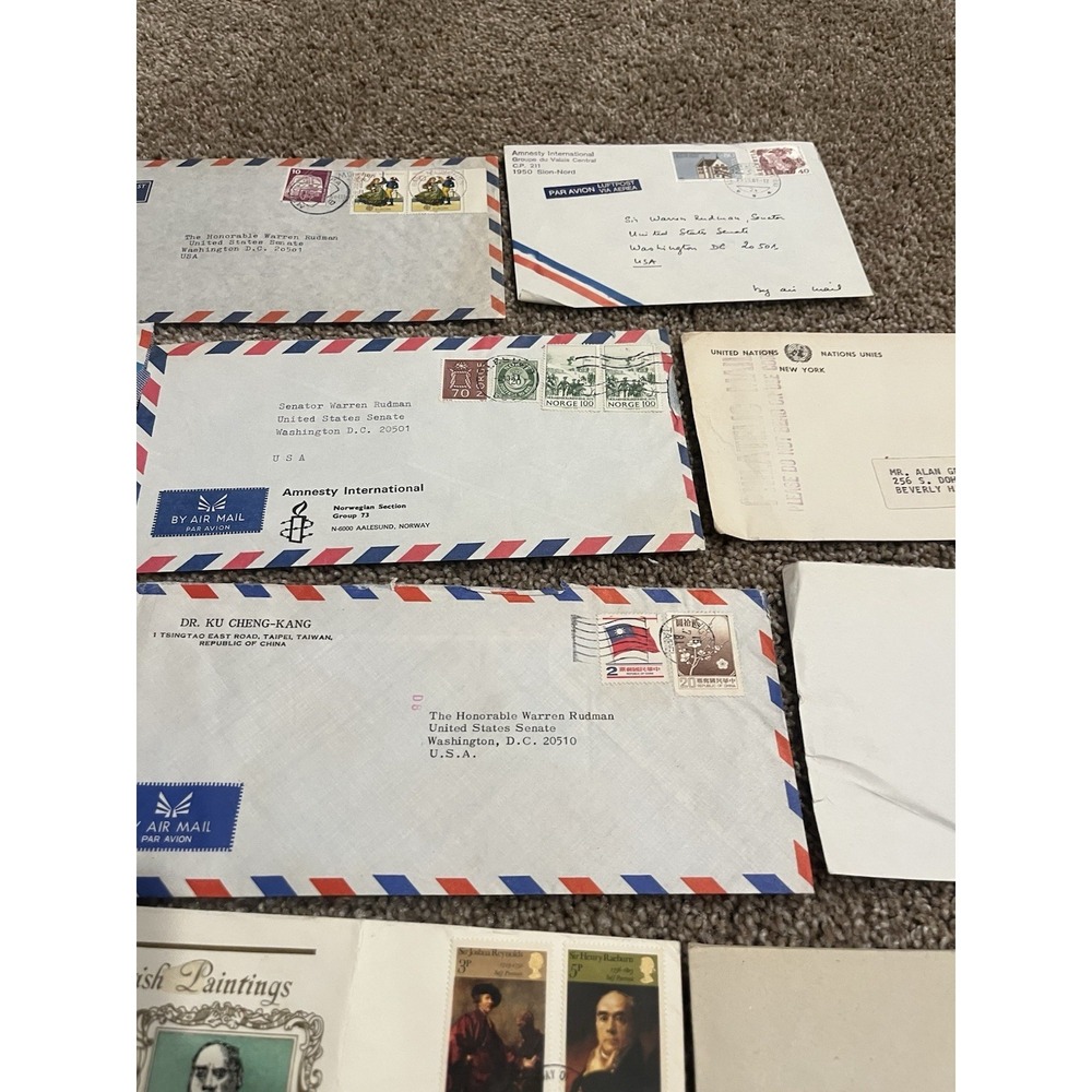 collection of vintage postal covers, addressed to Senator Warren Rudman